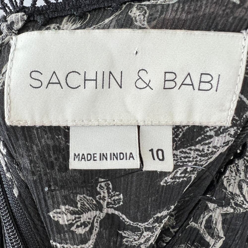 Sachin & Babi Black White Print V-Neck Short Sleeve Tiered Skirt Dress Size 10 - Picture 8 of 9